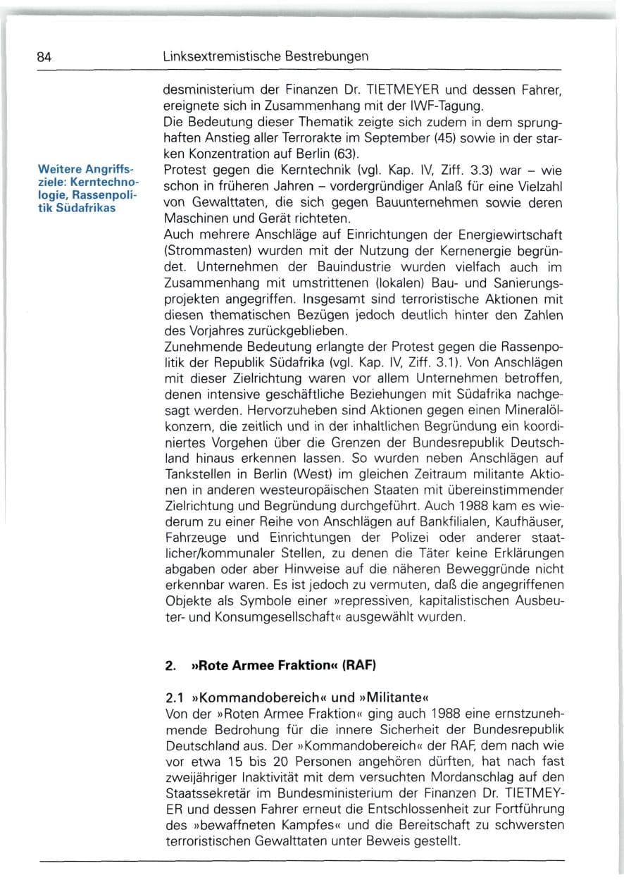 Seite 84 des Verfassungsschutzbericht 1988 Bund