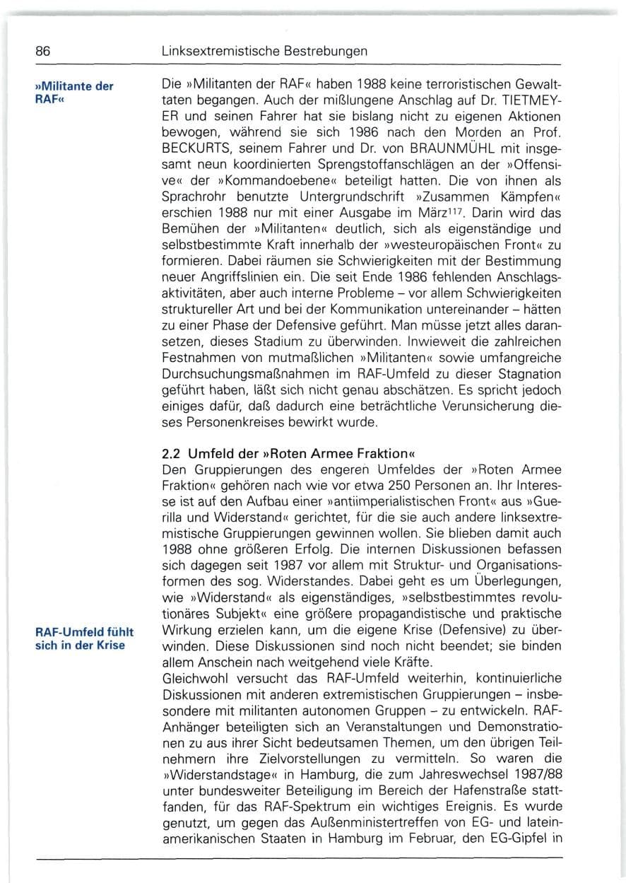 Seite 86 des Verfassungsschutzbericht 1988 Bund