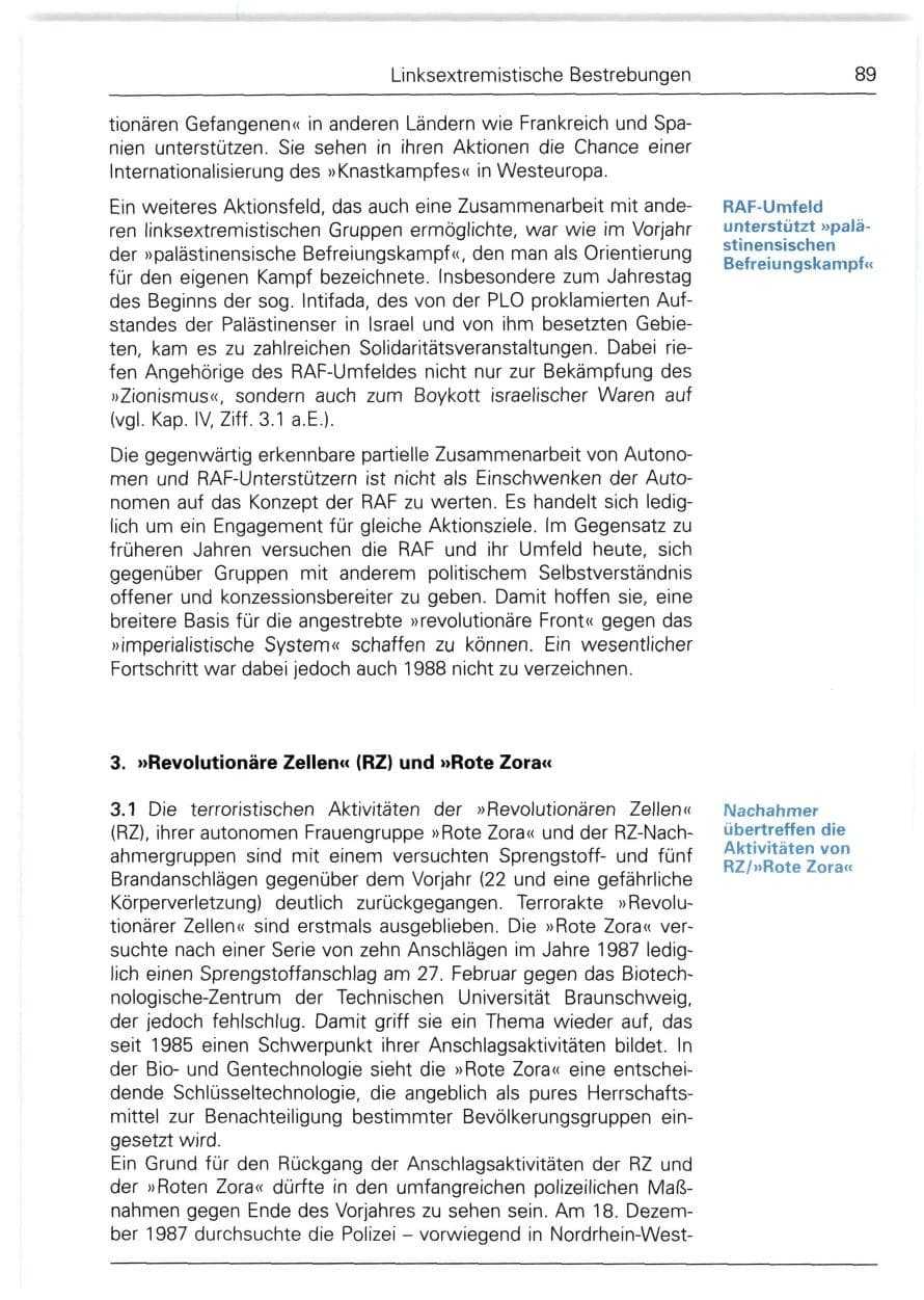 Seite 89 des Verfassungsschutzbericht 1988 Bund