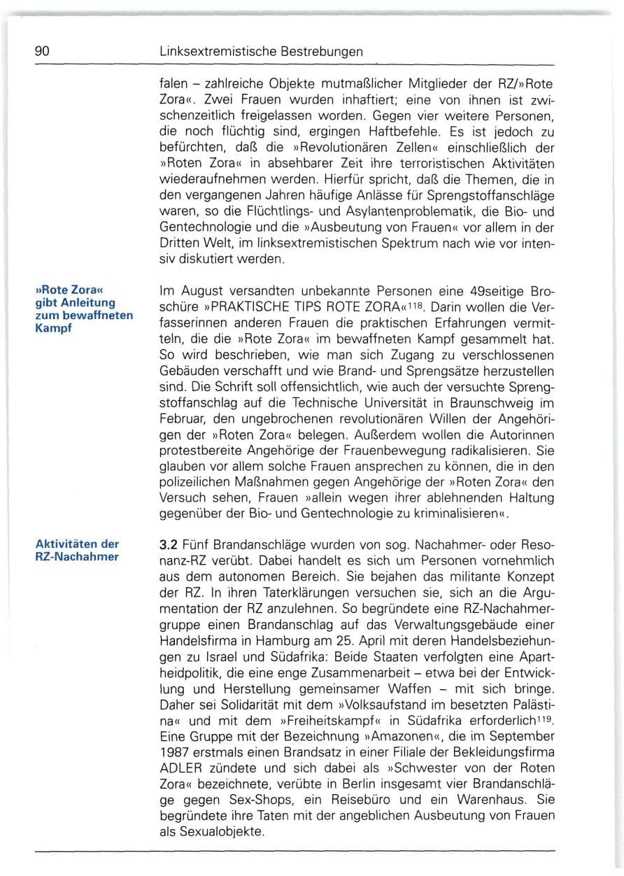 Seite 90 des Verfassungsschutzbericht 1988 Bund
