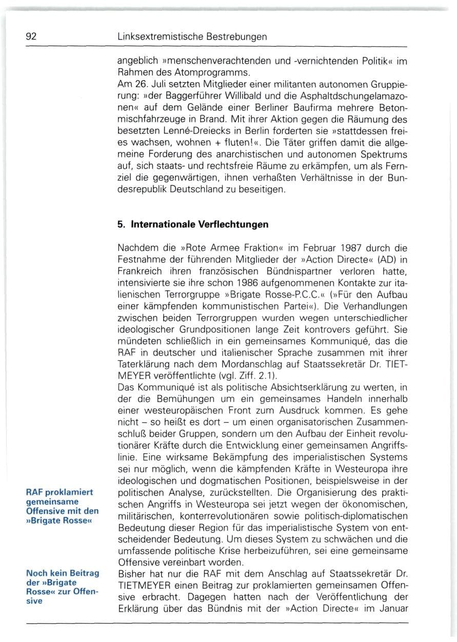 Seite 92 des Verfassungsschutzbericht 1988 Bund