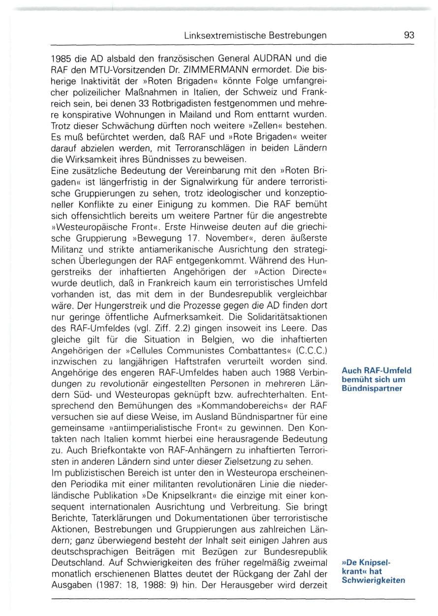 Seite 93 des Verfassungsschutzbericht 1988 Bund