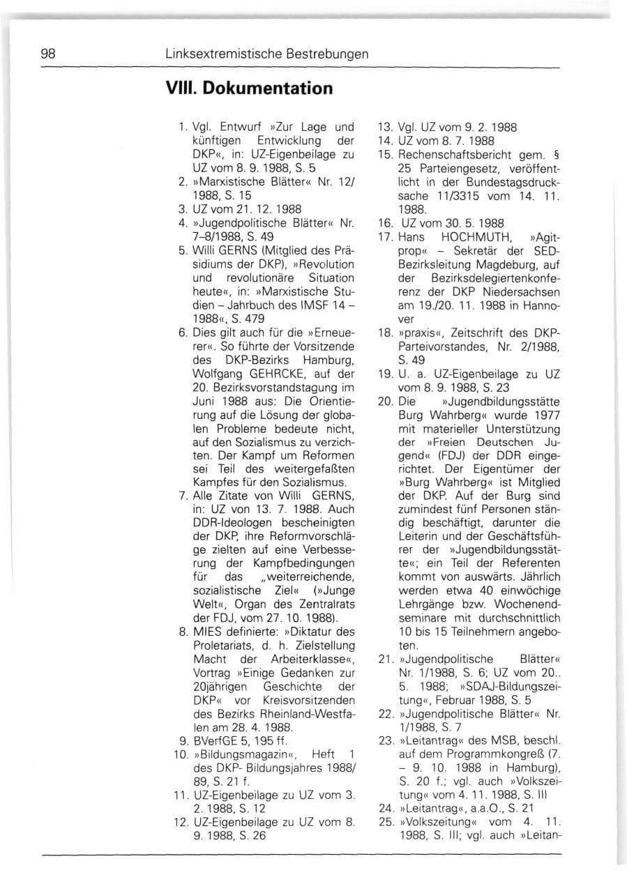 Seite 98 des Verfassungsschutzbericht 1988 Bund