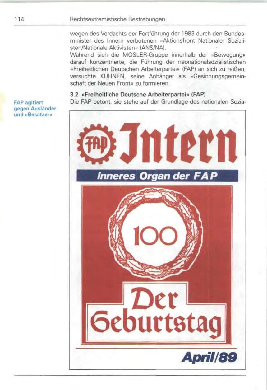 Seite 116 des Verfassungsschutzbericht 1989 Bund
