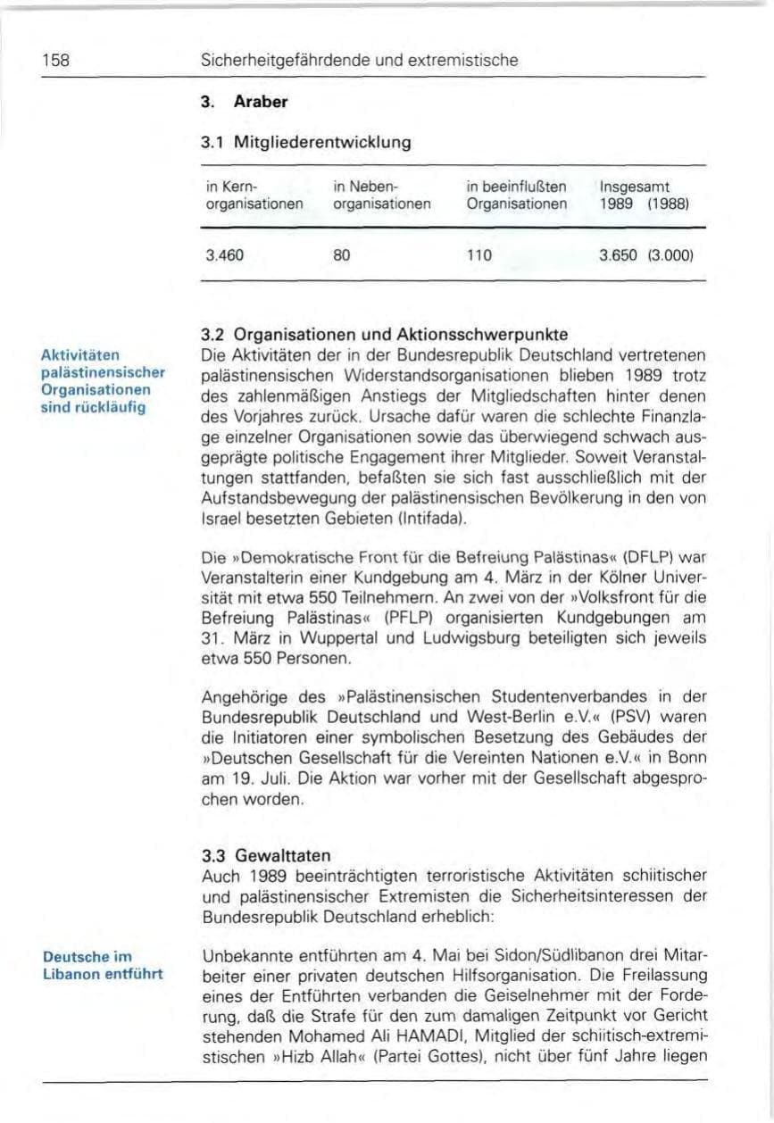 Seite 160 des Verfassungsschutzbericht 1989 Bund