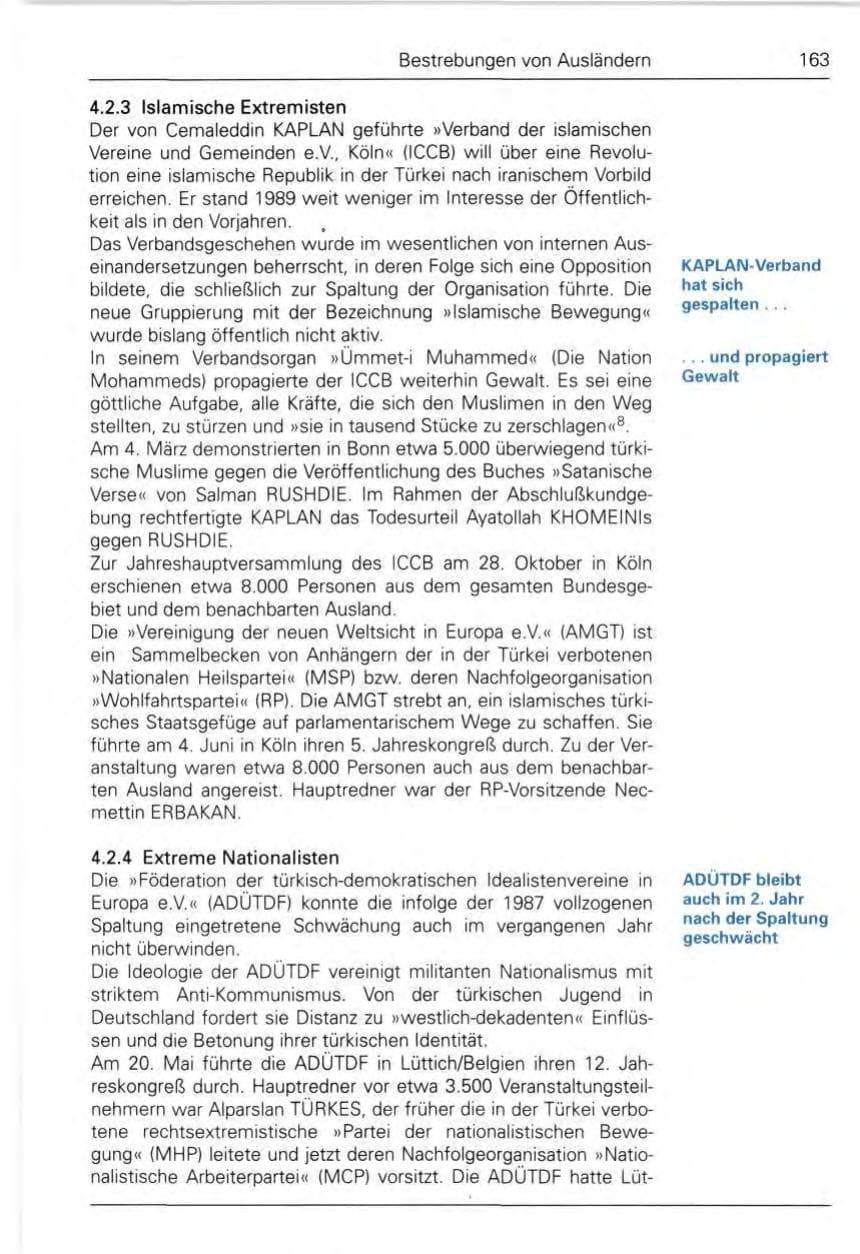 Seite 165 des Verfassungsschutzbericht 1989 Bund