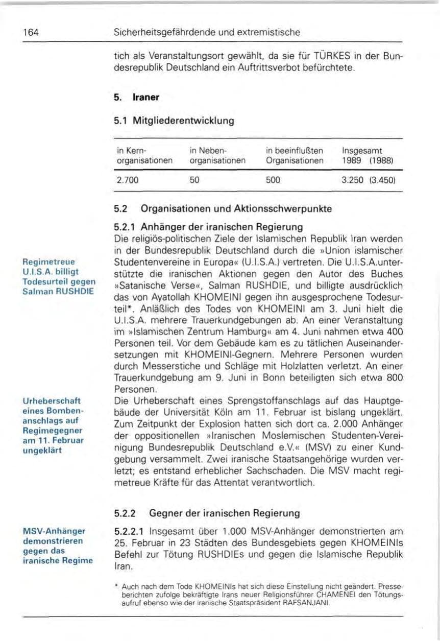 Seite 166 des Verfassungsschutzbericht 1989 Bund