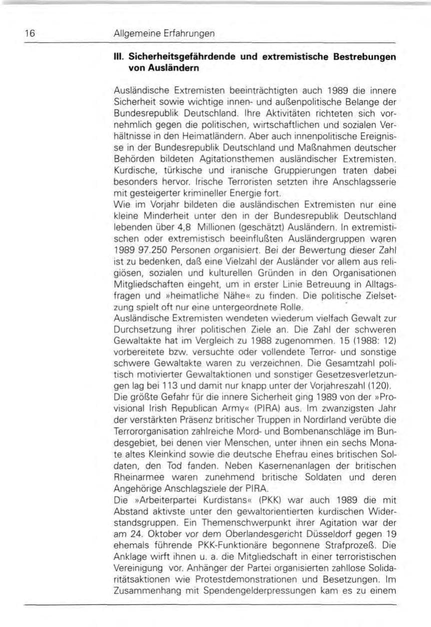 Seite 18 des Verfassungsschutzbericht 1989 Bund