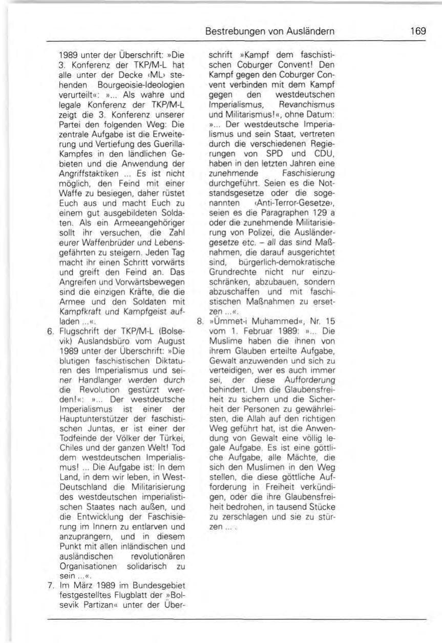Seite 171 des Verfassungsschutzbericht 1989 Bund