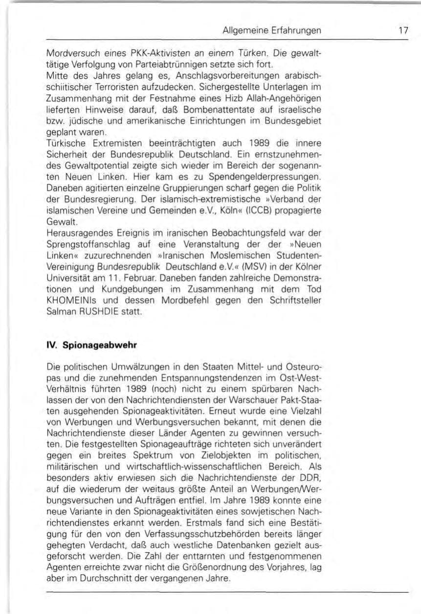 Seite 19 des Verfassungsschutzbericht 1989 Bund