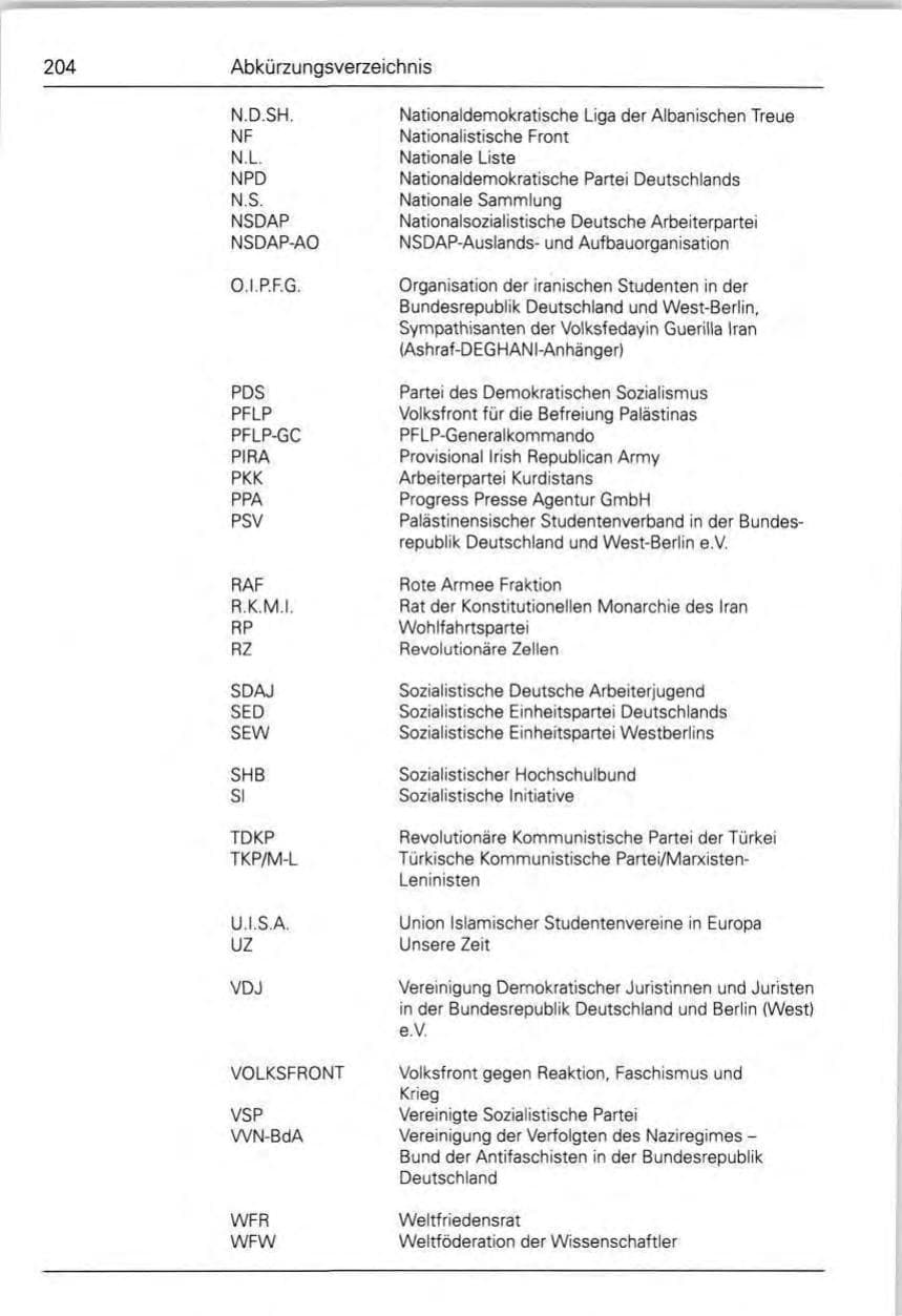 Seite 206 des Verfassungsschutzbericht 1989 Bund