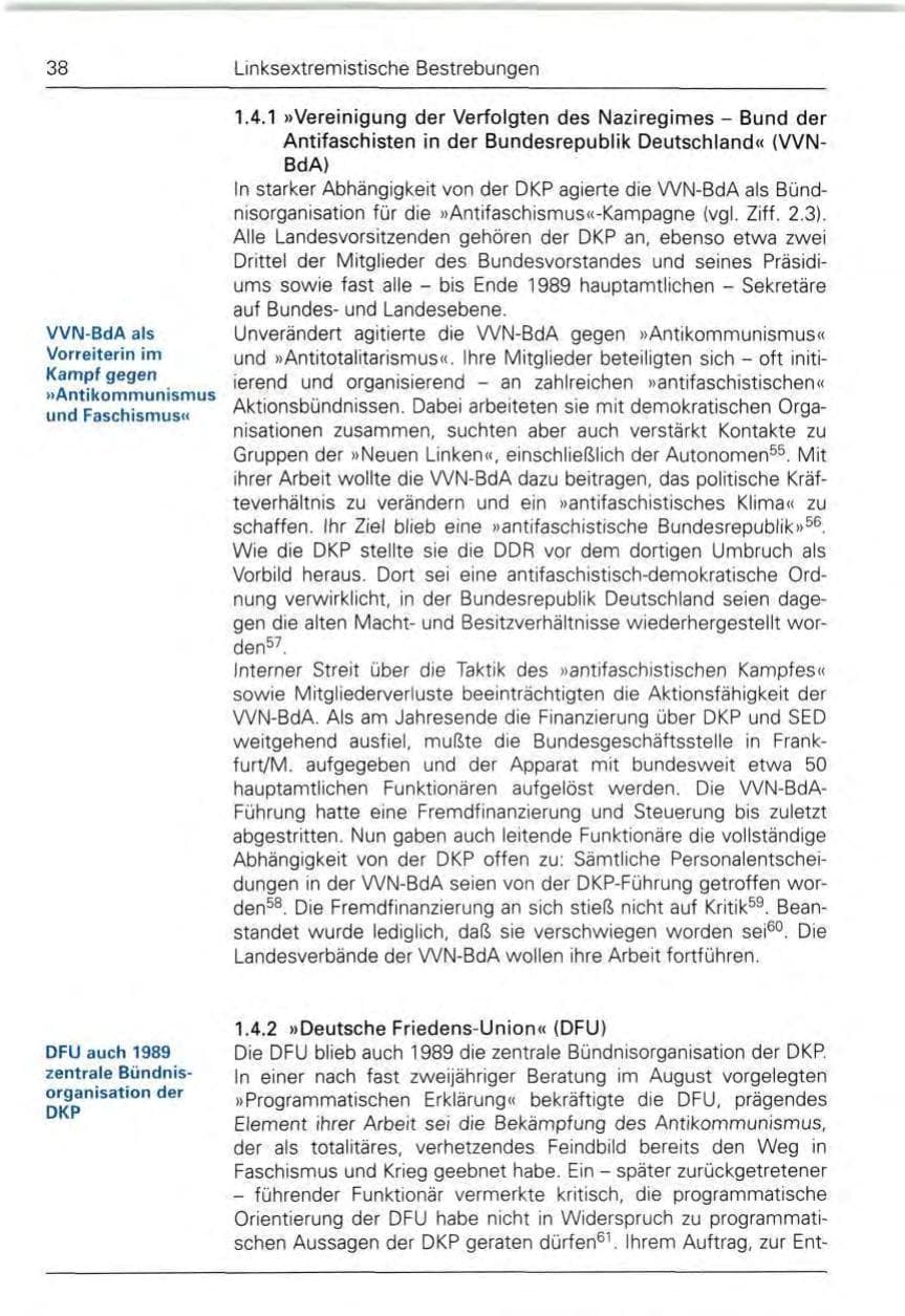 Seite 40 des Verfassungsschutzbericht 1989 Bund
