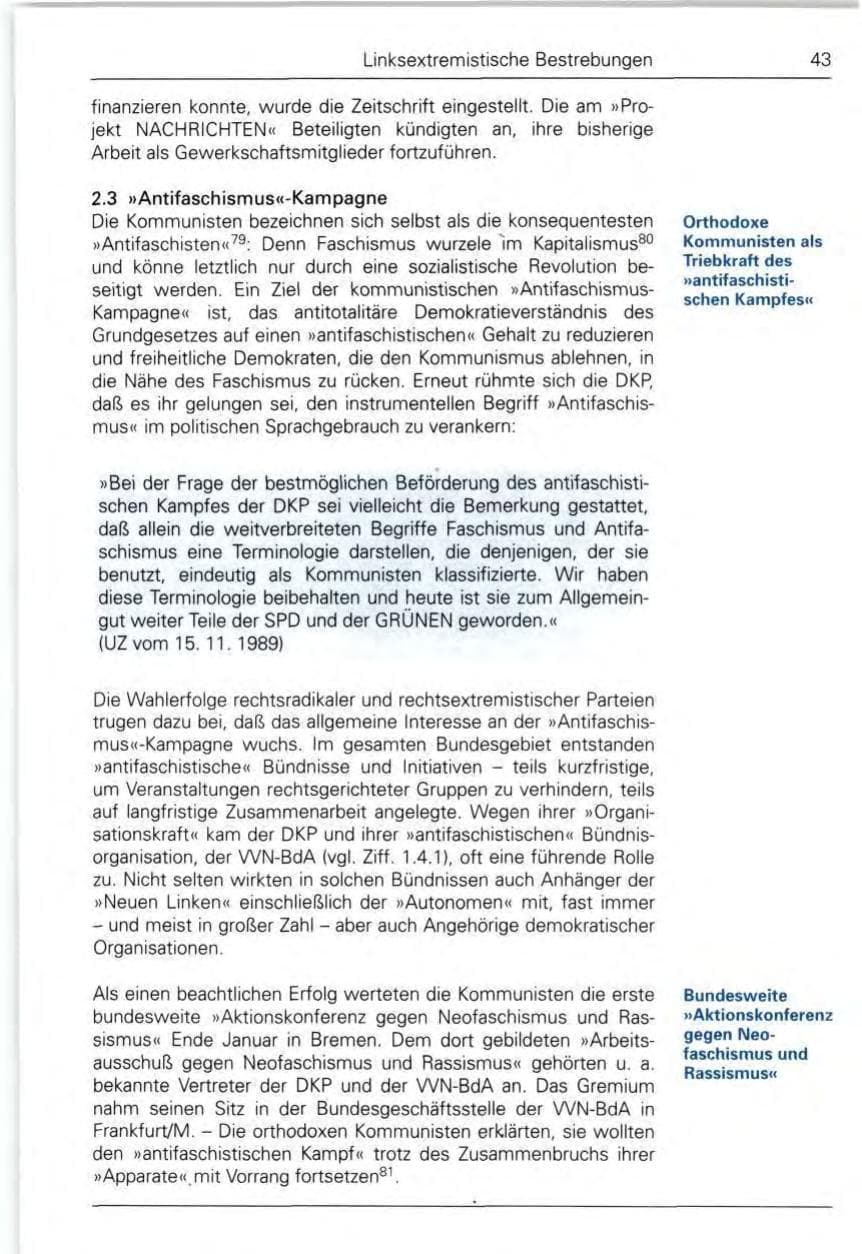 Seite 45 des Verfassungsschutzbericht 1989 Bund