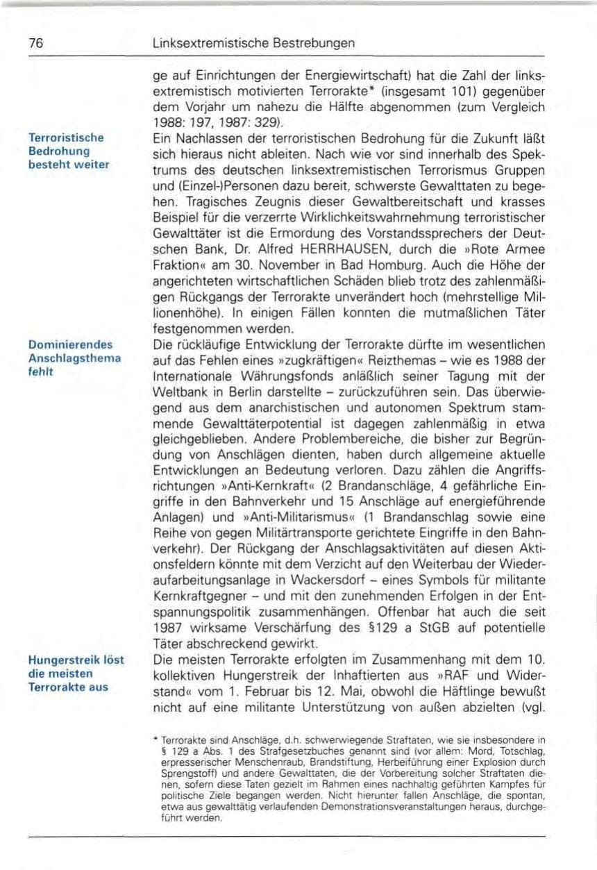 Seite 78 des Verfassungsschutzbericht 1989 Bund