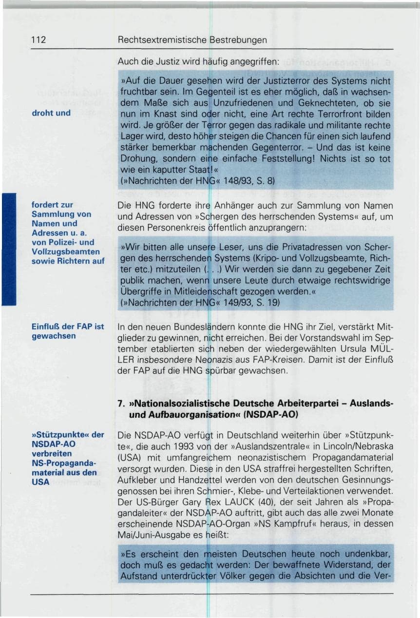 Seite 112 des Verfassungsschutzbericht 1993 Bund