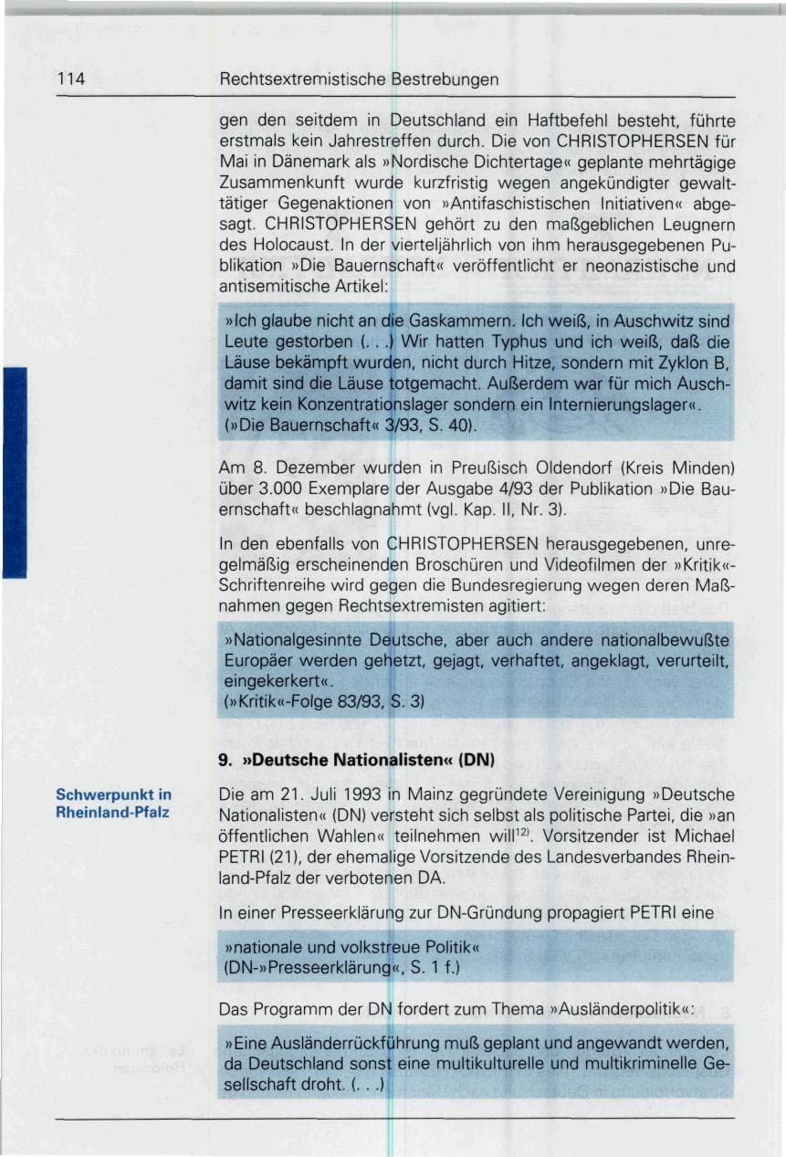 Seite 114 des Verfassungsschutzbericht 1993 Bund