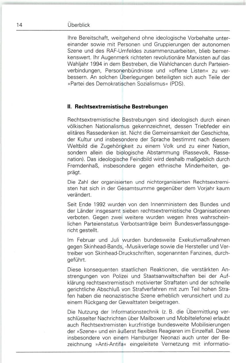 Seite 14 des Verfassungsschutzbericht 1993 Bund