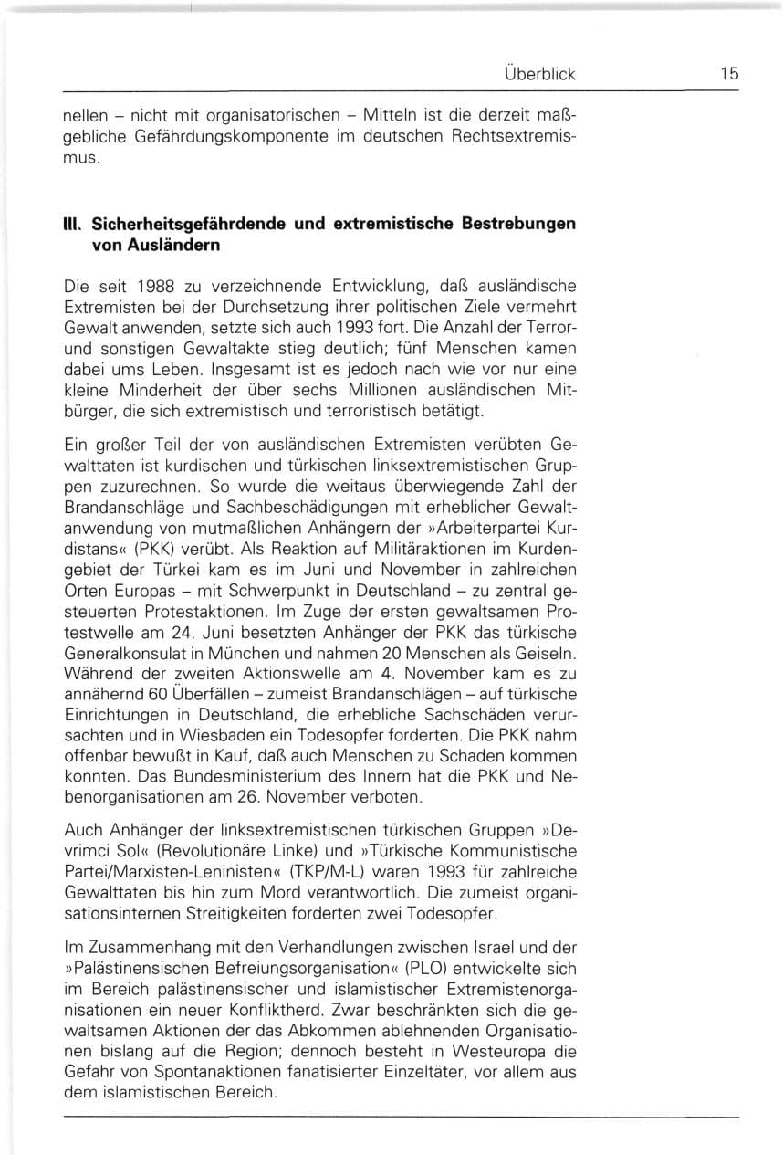Seite 15 des Verfassungsschutzbericht 1993 Bund
