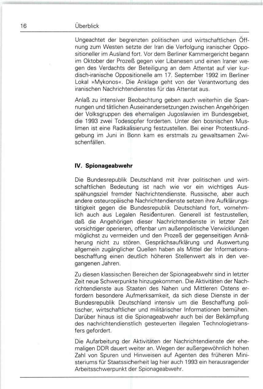 Seite 16 des Verfassungsschutzbericht 1993 Bund