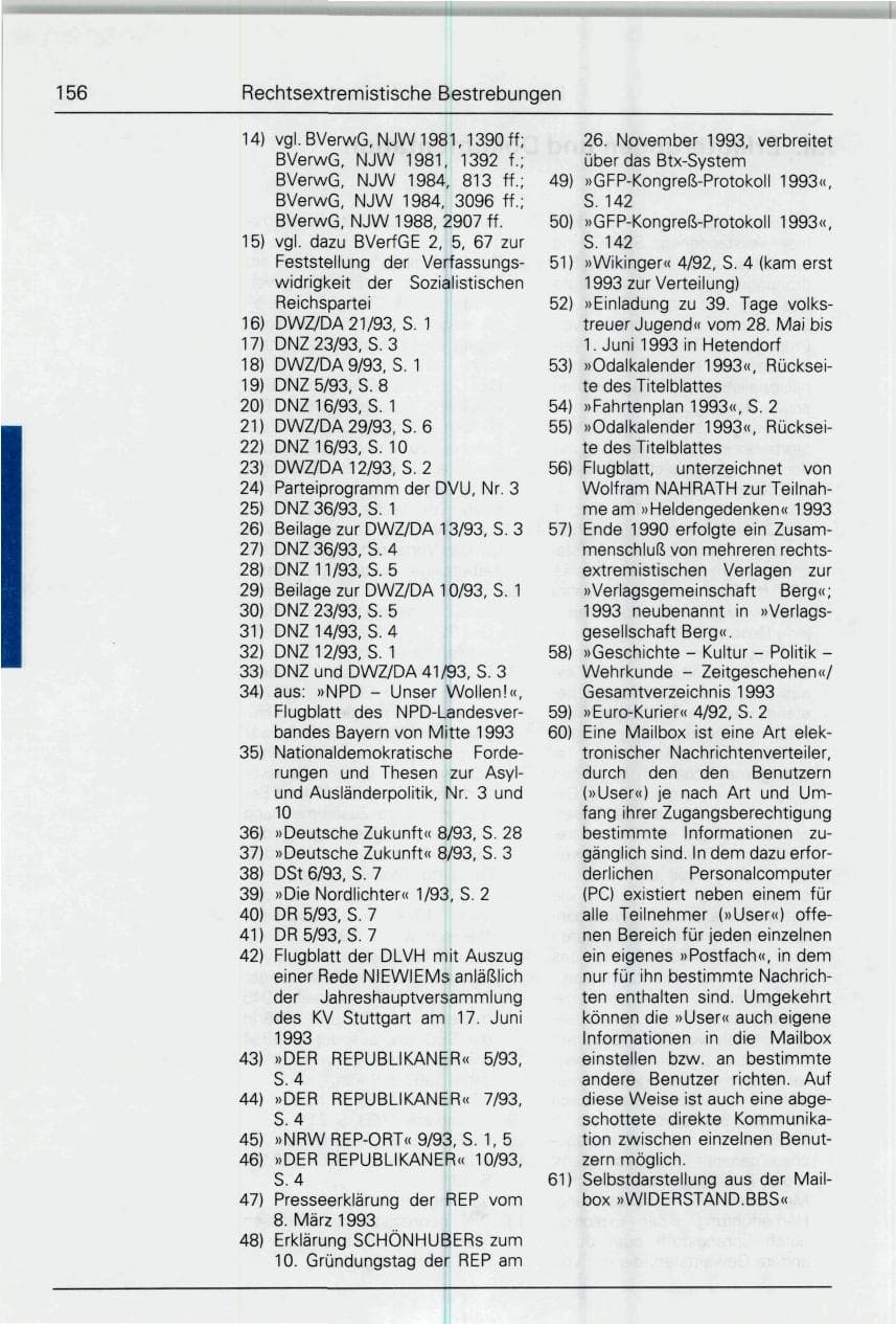Seite 156 des Verfassungsschutzbericht 1993 Bund