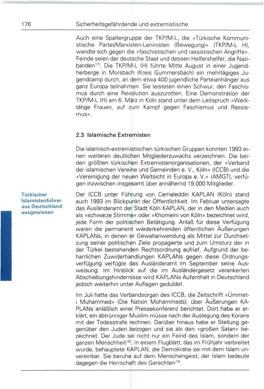 Seite 176 des Verfassungsschutzbericht 1993 Bund