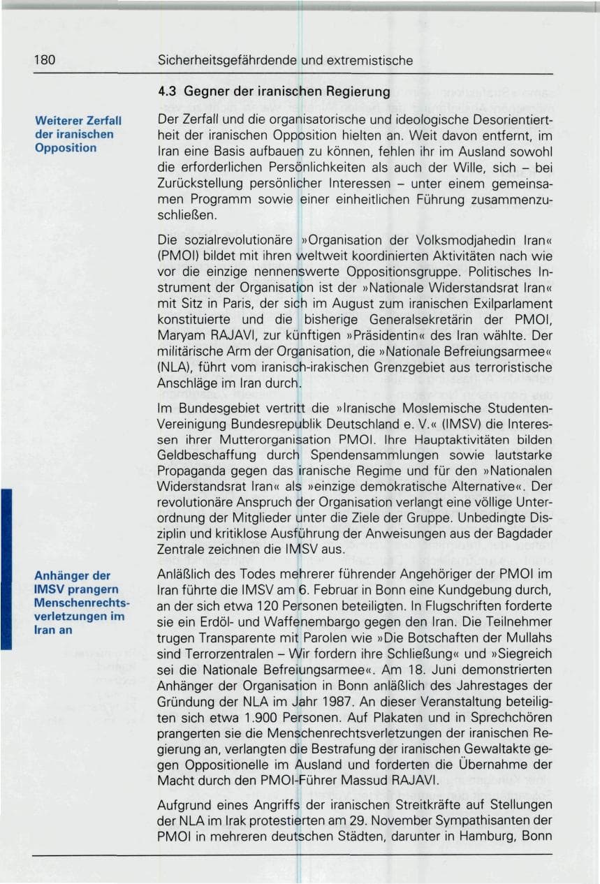 Seite 180 des Verfassungsschutzbericht 1993 Bund
