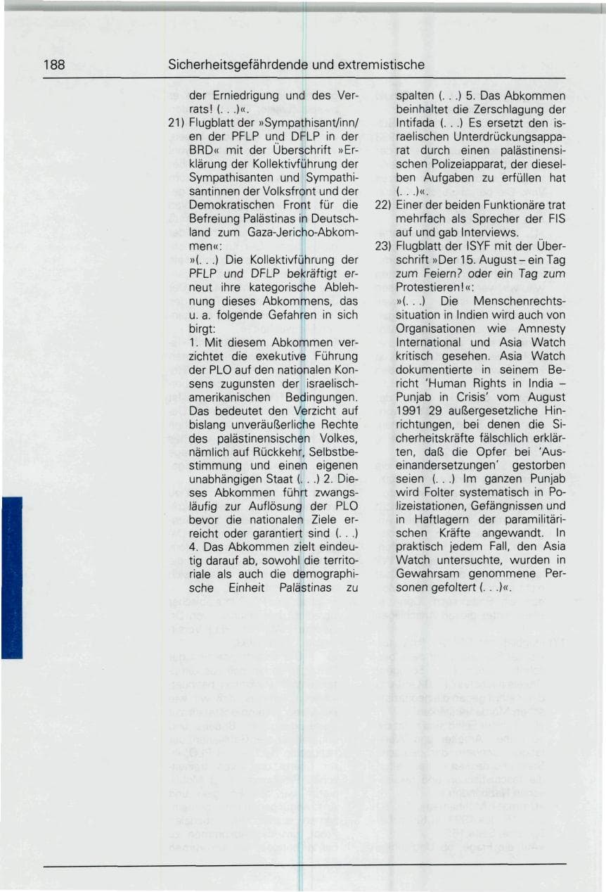 Seite 188 des Verfassungsschutzbericht 1993 Bund
