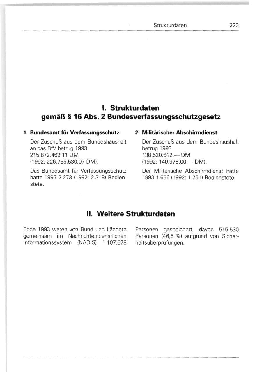 Seite 223 des Verfassungsschutzbericht 1993 Bund