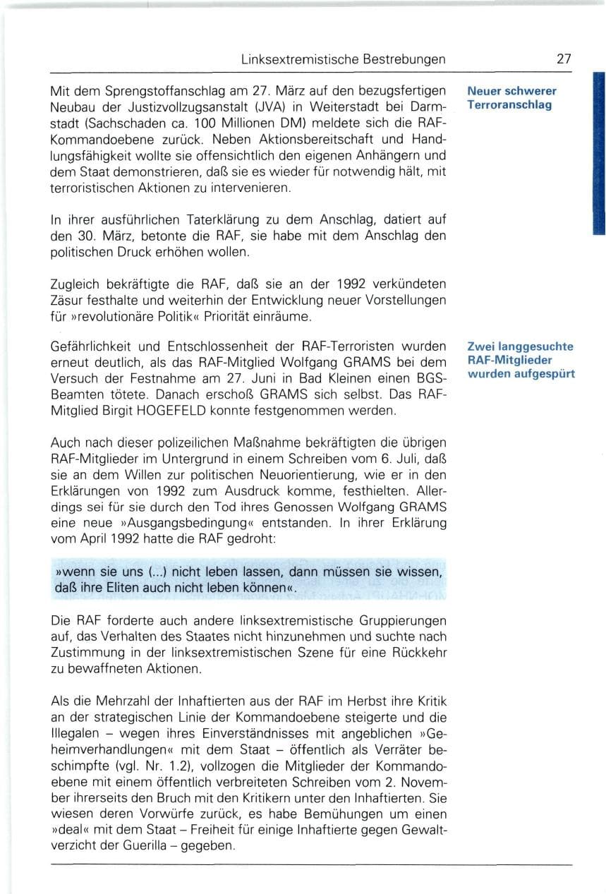 Seite 27 des Verfassungsschutzbericht 1993 Bund