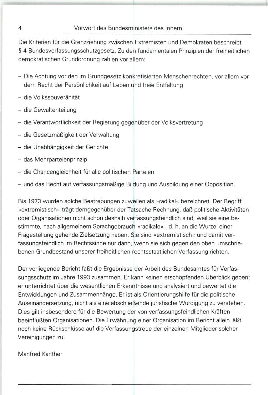 Seite 4 des Verfassungsschutzbericht 1993 Bund