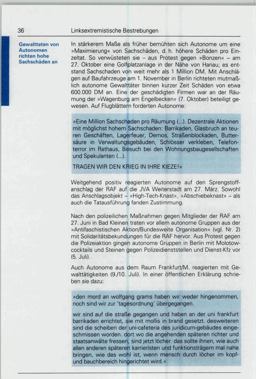 Seite 36 des Verfassungsschutzbericht 1993 Bund