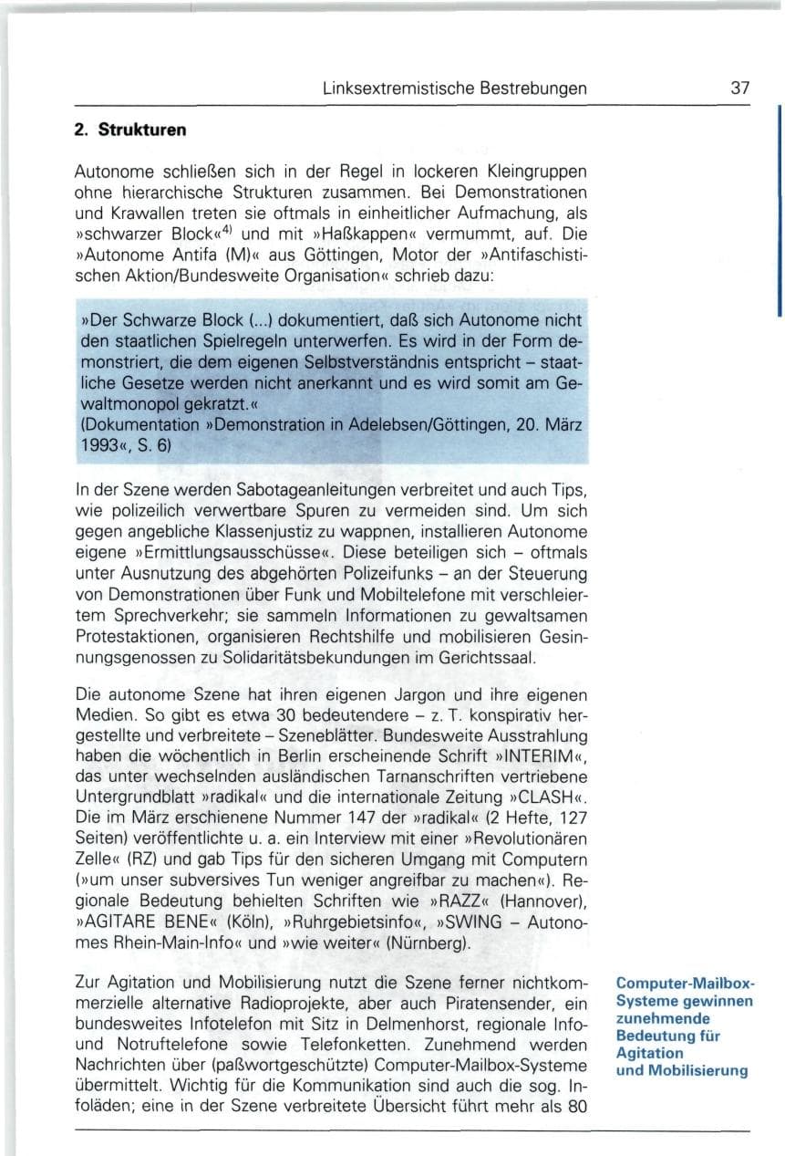 Seite 37 des Verfassungsschutzbericht 1993 Bund