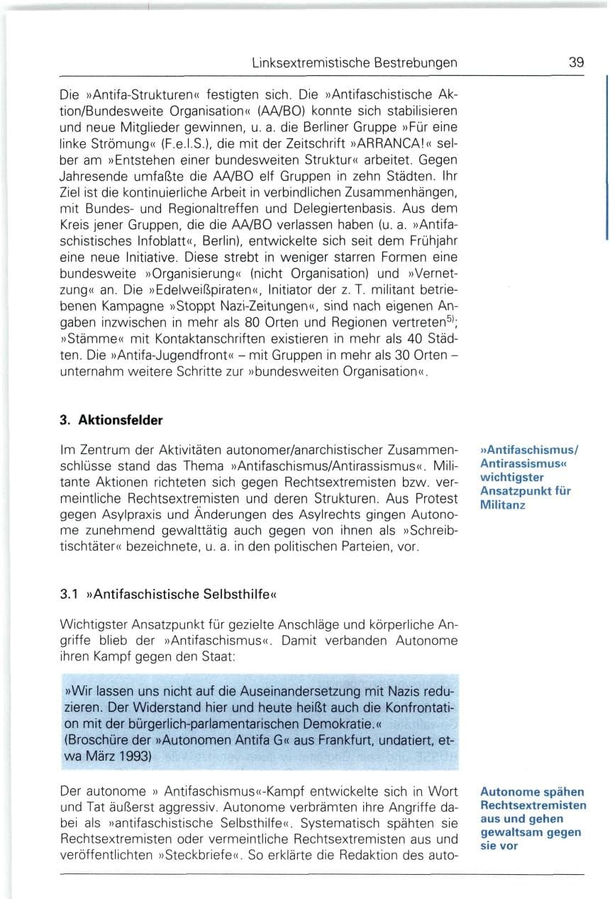 Seite 39 des Verfassungsschutzbericht 1993 Bund