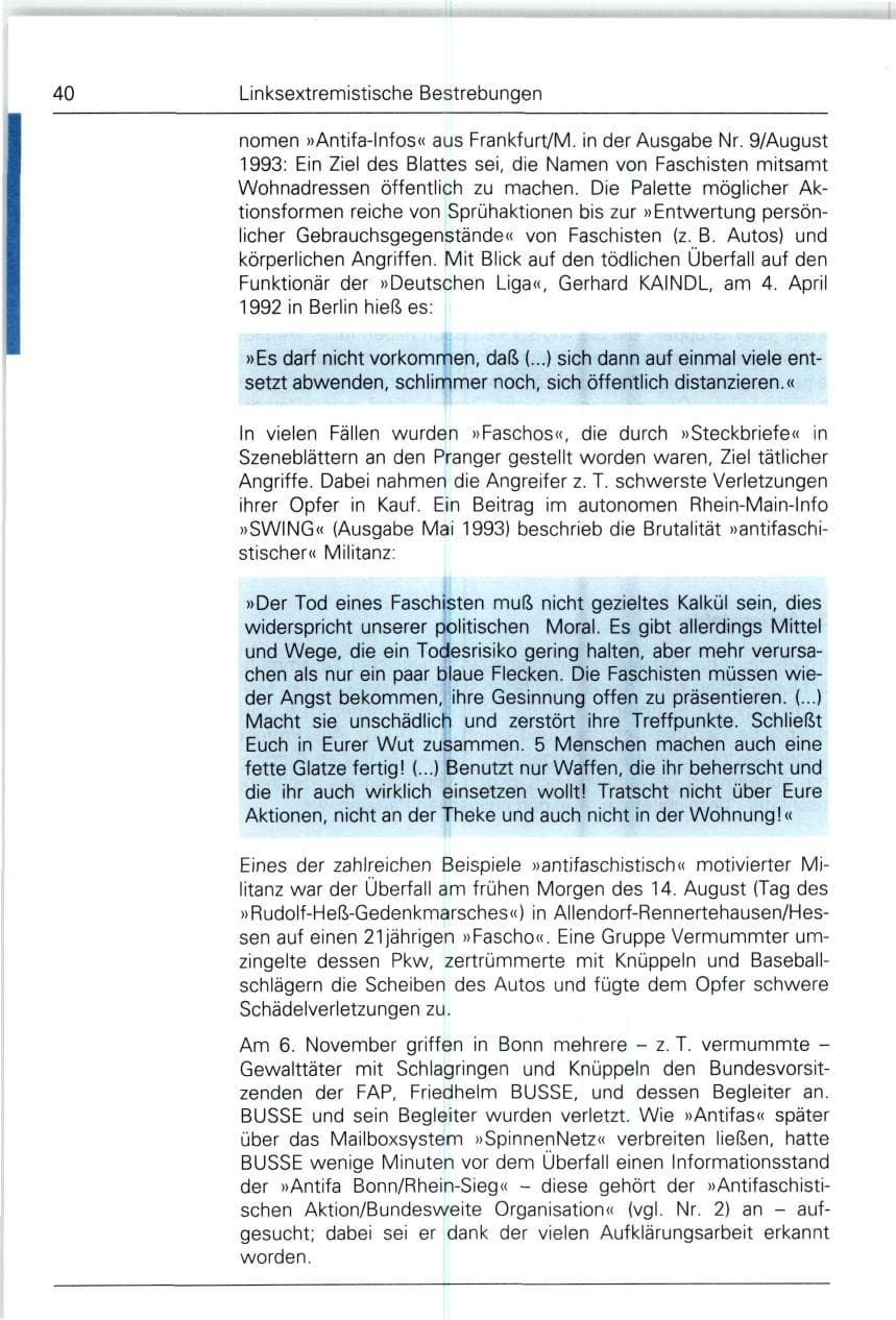 Seite 40 des Verfassungsschutzbericht 1993 Bund