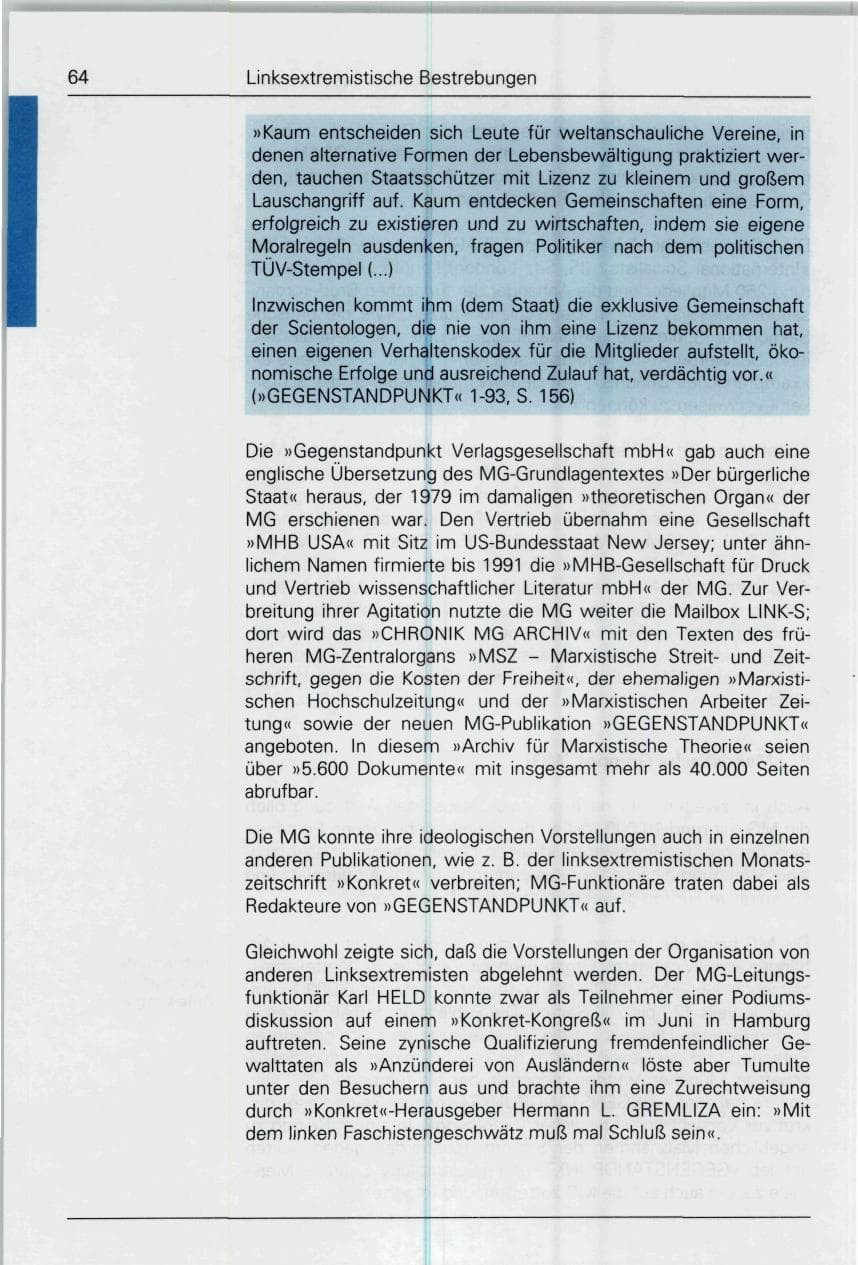 Seite 64 des Verfassungsschutzbericht 1993 Bund