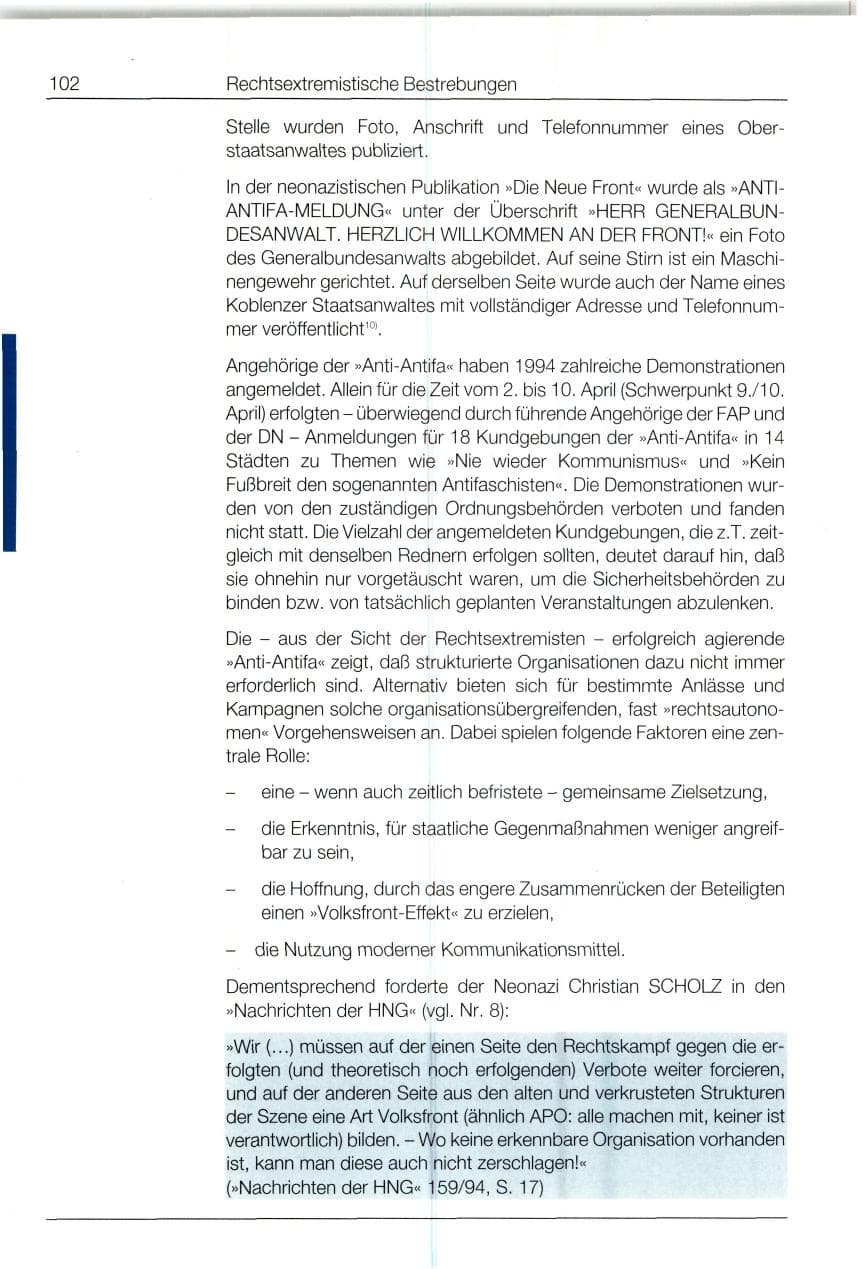 Seite 102 des Verfassungsschutzbericht 1994 Bund