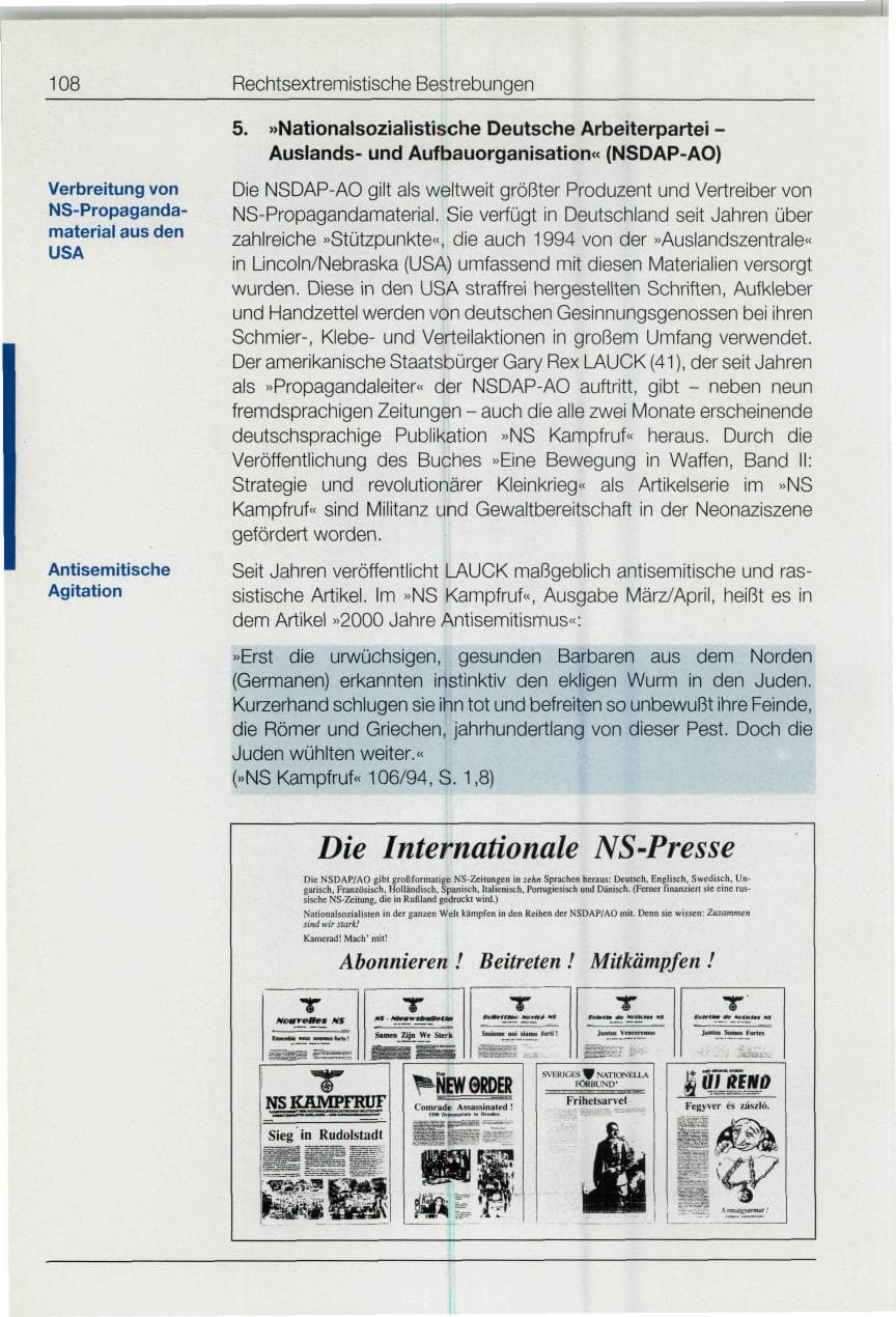 Seite 108 des Verfassungsschutzbericht 1994 Bund