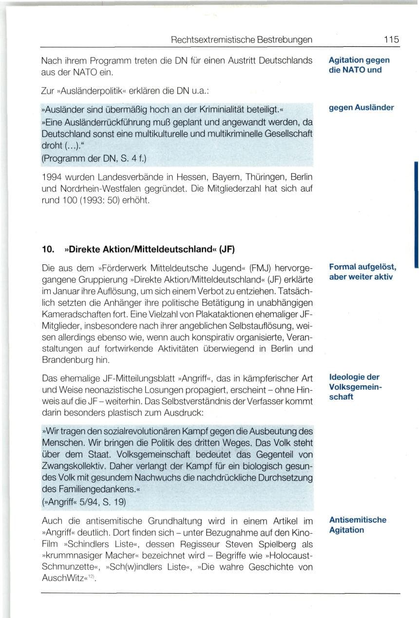 Seite 115 des Verfassungsschutzbericht 1994 Bund
