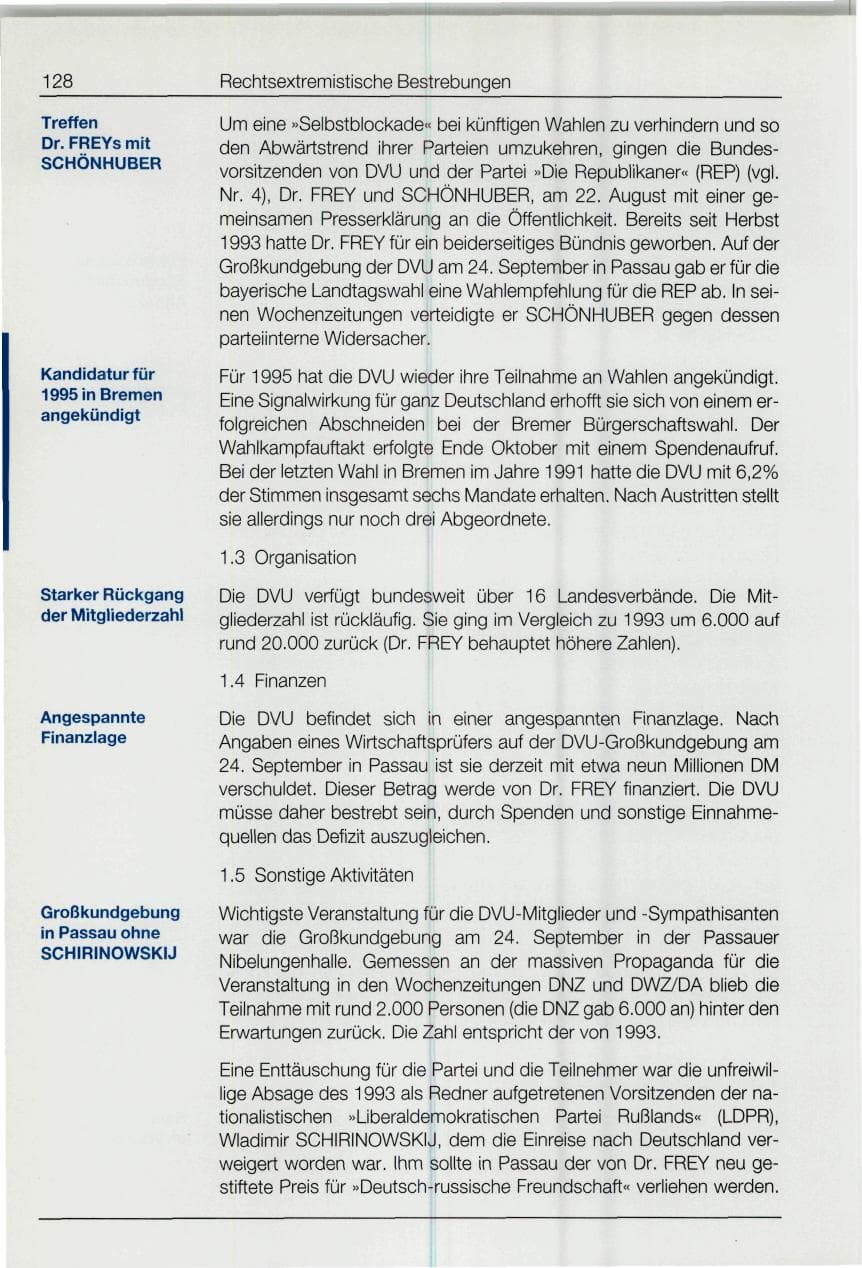 Seite 128 des Verfassungsschutzbericht 1994 Bund