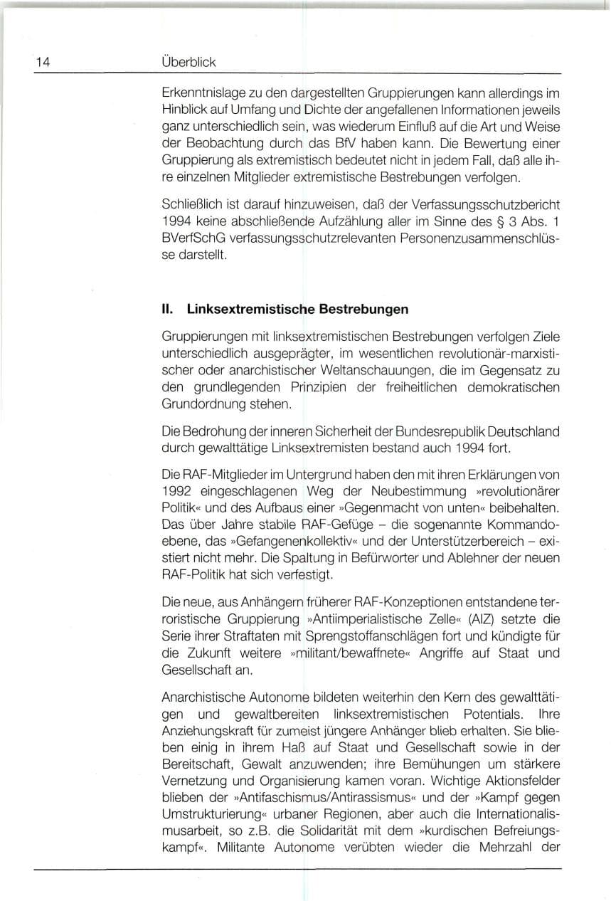 Seite 14 des Verfassungsschutzbericht 1994 Bund