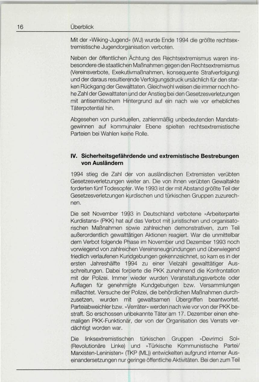 Seite 16 des Verfassungsschutzbericht 1994 Bund