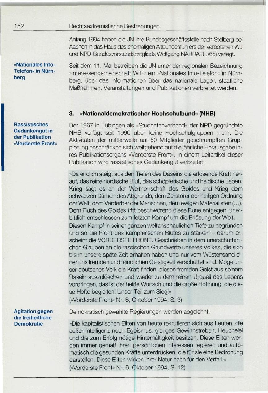 Seite 152 des Verfassungsschutzbericht 1994 Bund