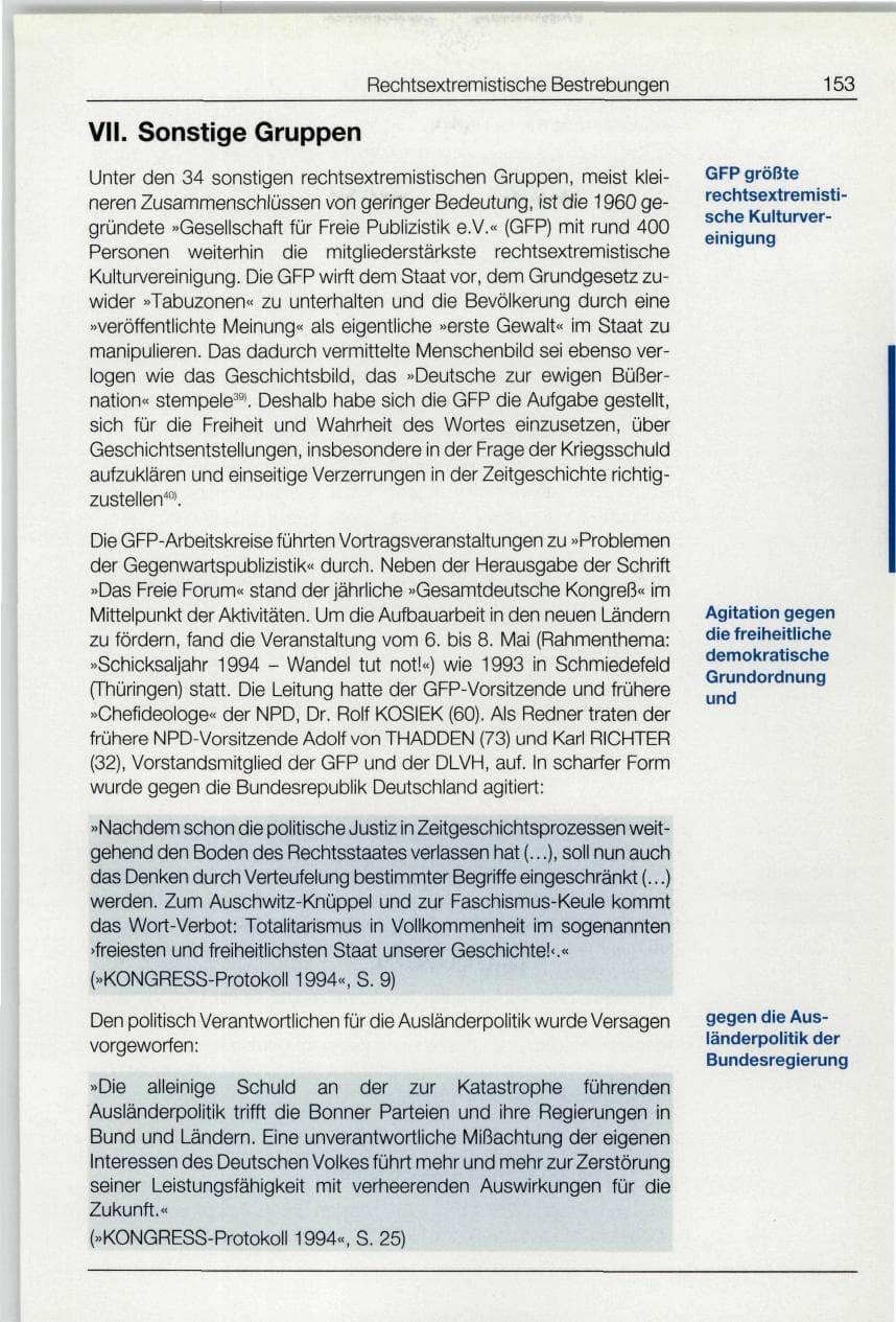 Seite 153 des Verfassungsschutzbericht 1994 Bund