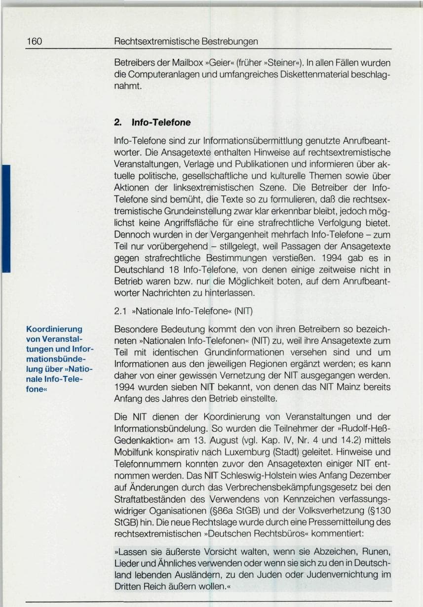 Seite 160 des Verfassungsschutzbericht 1994 Bund