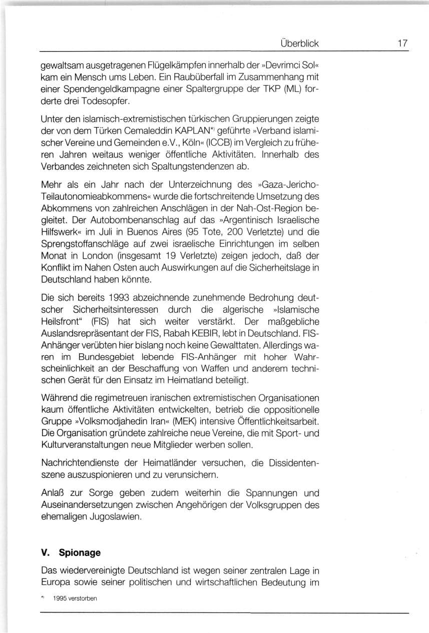 Seite 17 des Verfassungsschutzbericht 1994 Bund