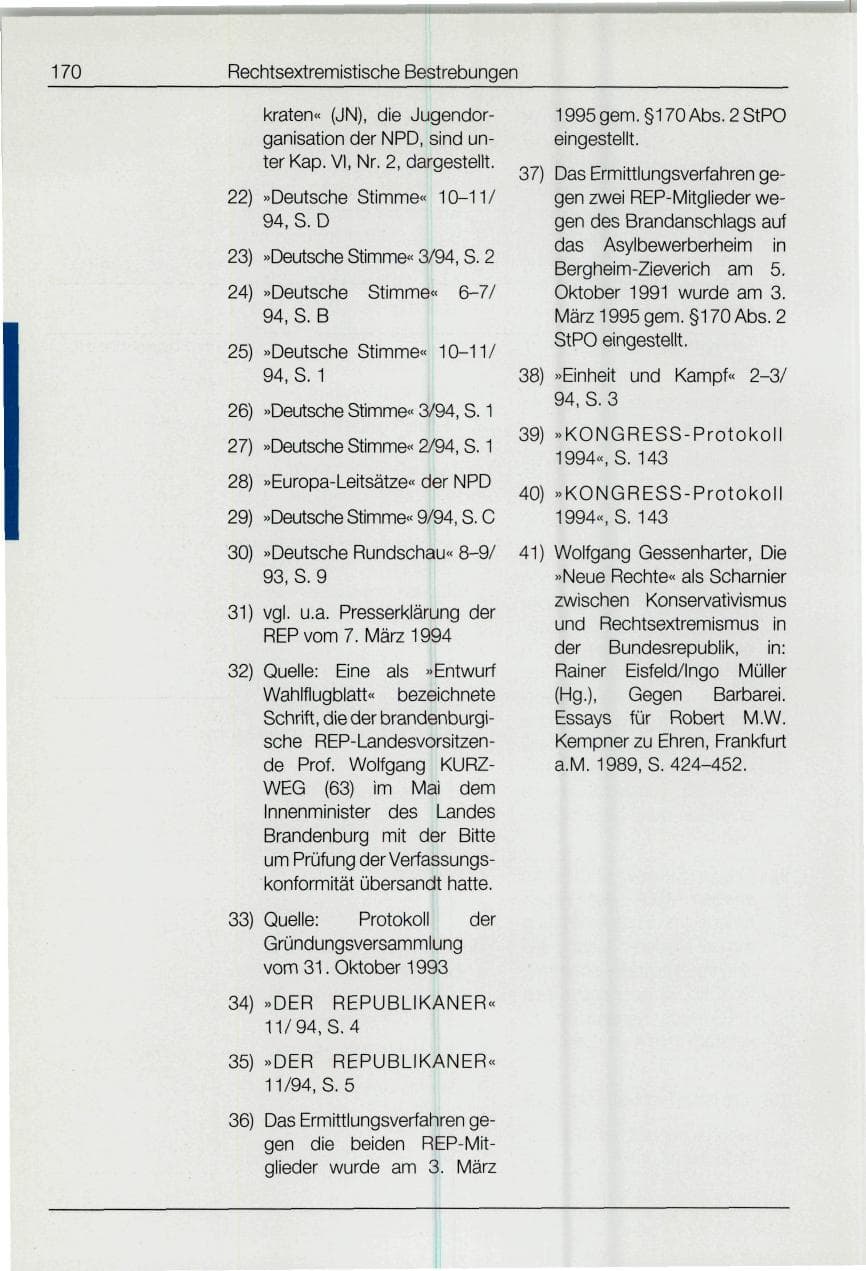Seite 170 des Verfassungsschutzbericht 1994 Bund