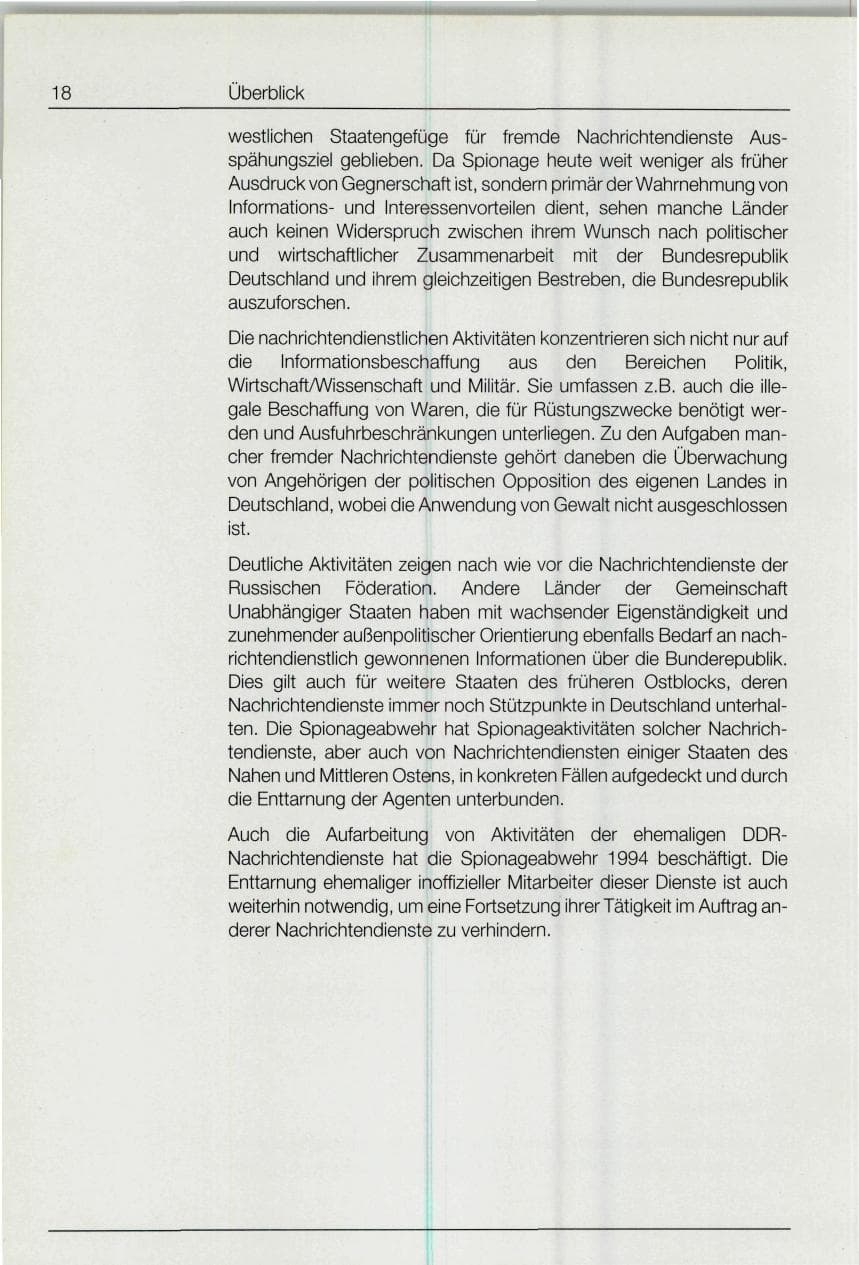 Seite 18 des Verfassungsschutzbericht 1994 Bund