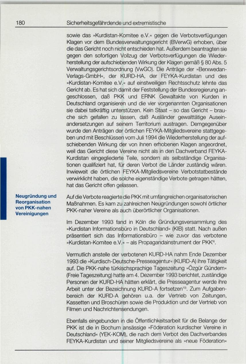 Seite 180 des Verfassungsschutzbericht 1994 Bund