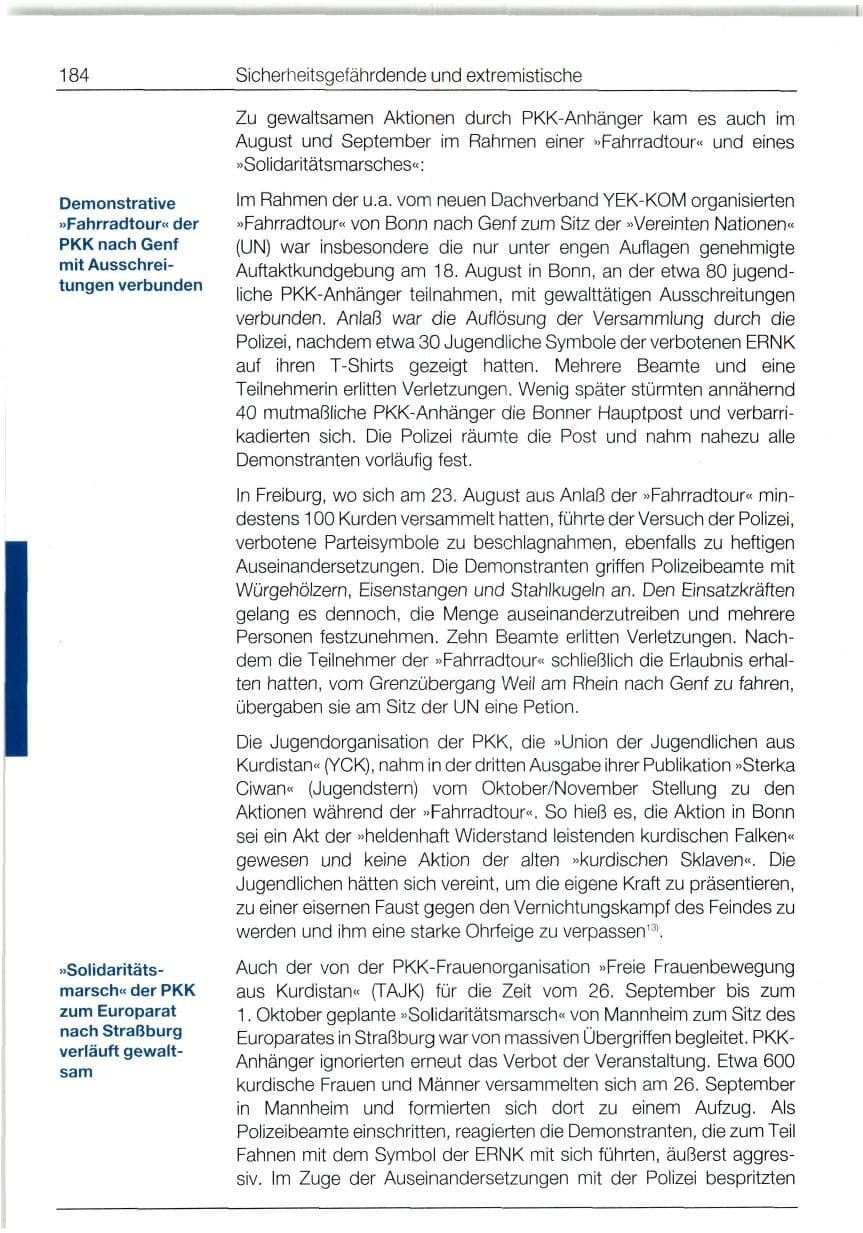 Seite 184 des Verfassungsschutzbericht 1994 Bund