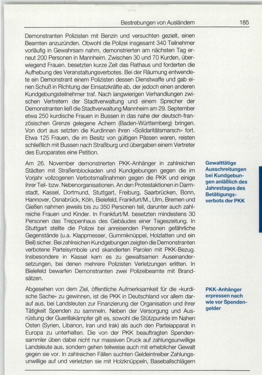 Seite 185 des Verfassungsschutzbericht 1994 Bund